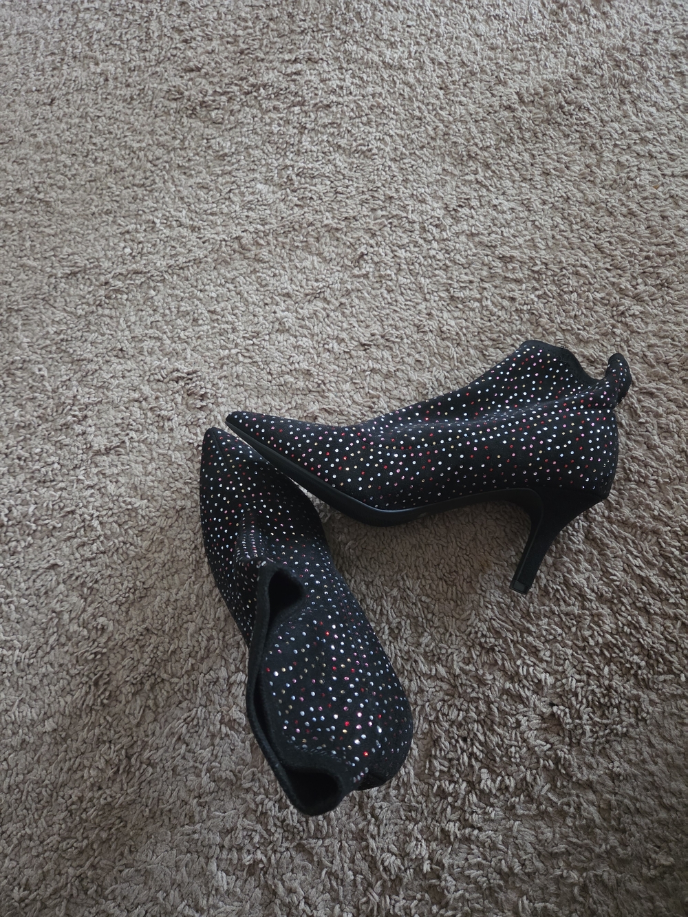 INC International Concepts Black Pointed Toe Rhinestone Stiletto Ankle Boots